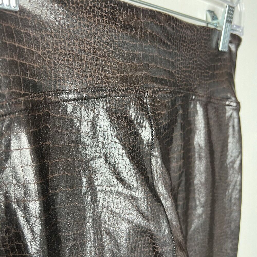 Spanx‎ Leggings Womens Small Faux Leather Croc Brown Elastic Waist Slimming - Picture 8 of 11